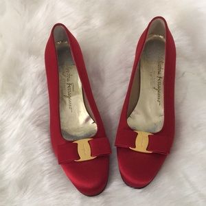 Salvatore Ferragamo red satin heels